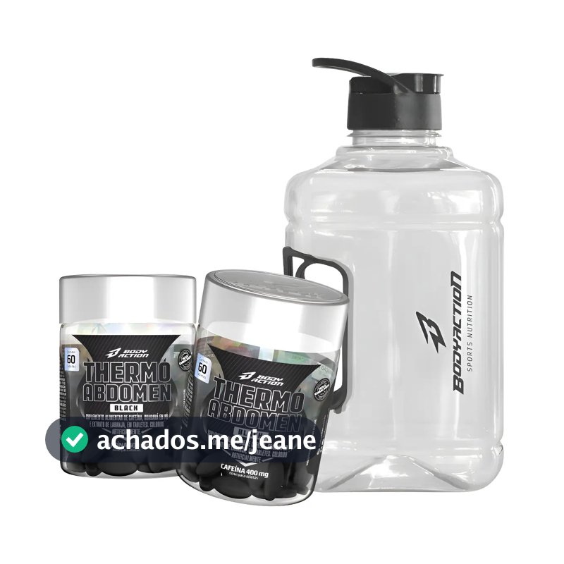 Kit 2x Thermo Abdomen Black 60 Comp 400mg Cafeína + Galão Sabor Sem sabor