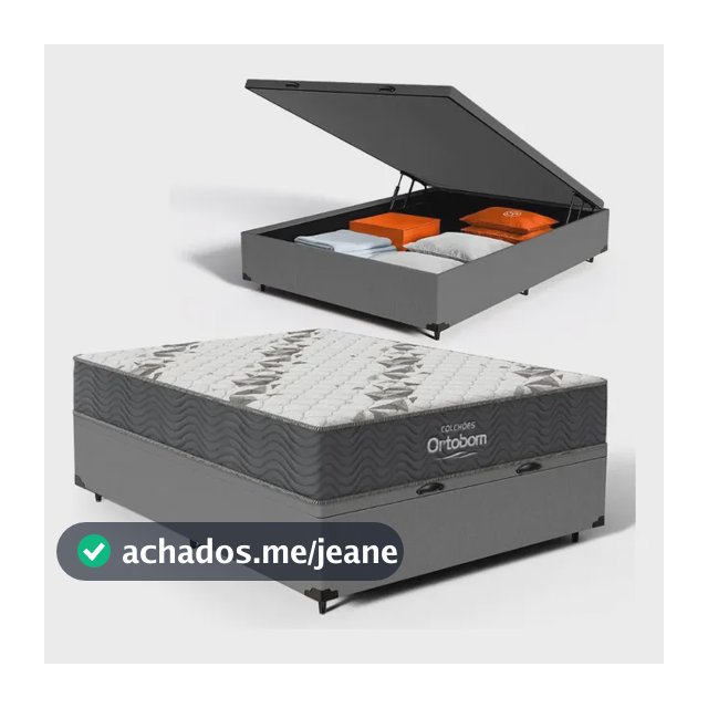 Cama Box Baú Casal + Colchão Espuma D33 Ortobom Airtech 100 Cinza