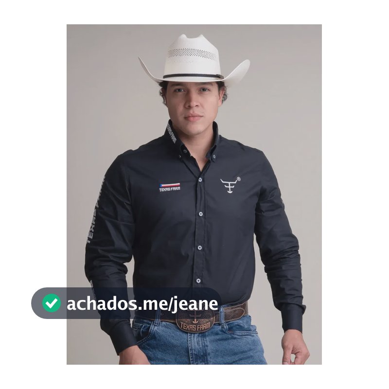Camisa Texas Farm Masculina Competição Manga Longa Bordada Preto E Branco P