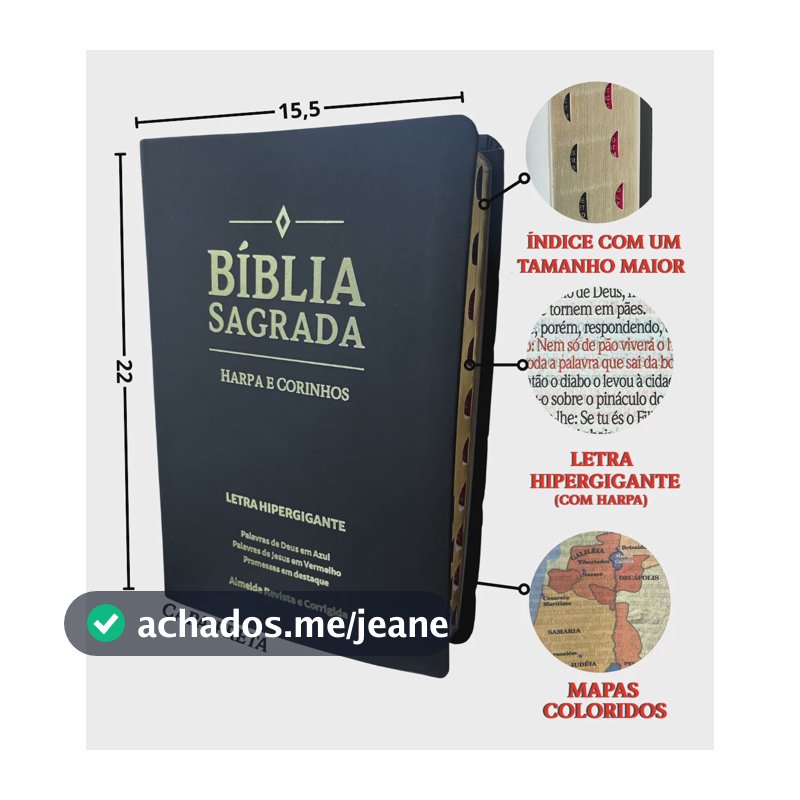 Biblia Sagrada Evangelica Letra Hiper Gigante  Arc Almeida Palavras De Jesus Em Vermelho Luxo Harpa Indice Preto