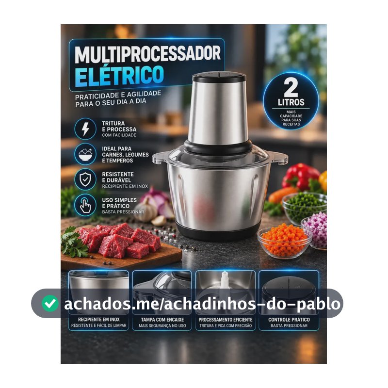 MuItiprocessador Elétrico 2L 400W Inox Triturador Picador de Alimentos para Carne Legumes Alho Temperos Cozinha Hardline