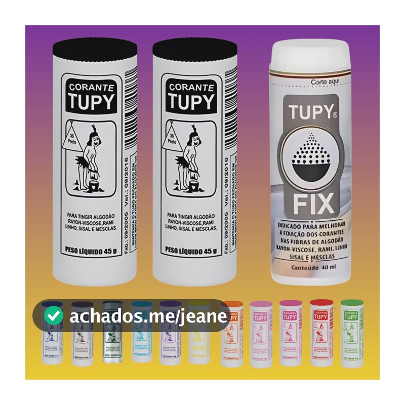 Corante Tecido Tingir Roupa Cores Kit C/ 2un + Fixador Tupy Preto
