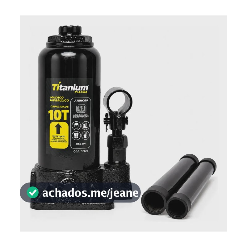 Macaco Hidráulico Tipo Garrafa 10 Toneladas 197 a 382mm com Válvula de Segurança - Titanium Platina
