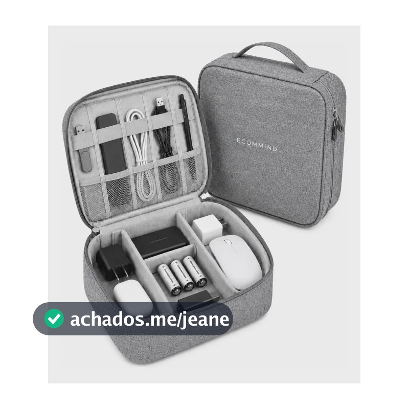 Bolsa Organizadora De Cabos Eletrônicos Extra Grande Estojo Case Bag Viagem Porta Carregador Fios ECOMMIND Cinza