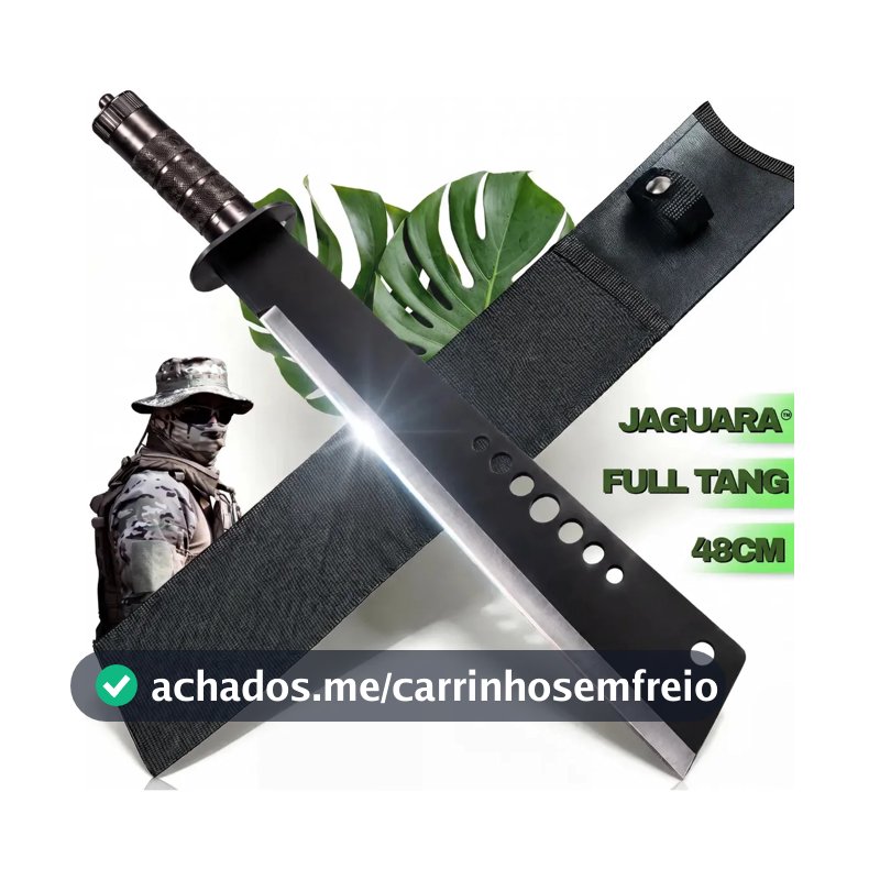 Facão Tático Militar Full Tang Serrilhado 48cm Com Bainha Camping Caça Pesca Mato Floresta Trabalho Com Abridor De Garrafa Perfeito Para Presente Peixeira Super Afiado Bruto Roça Fazenda Dia dia