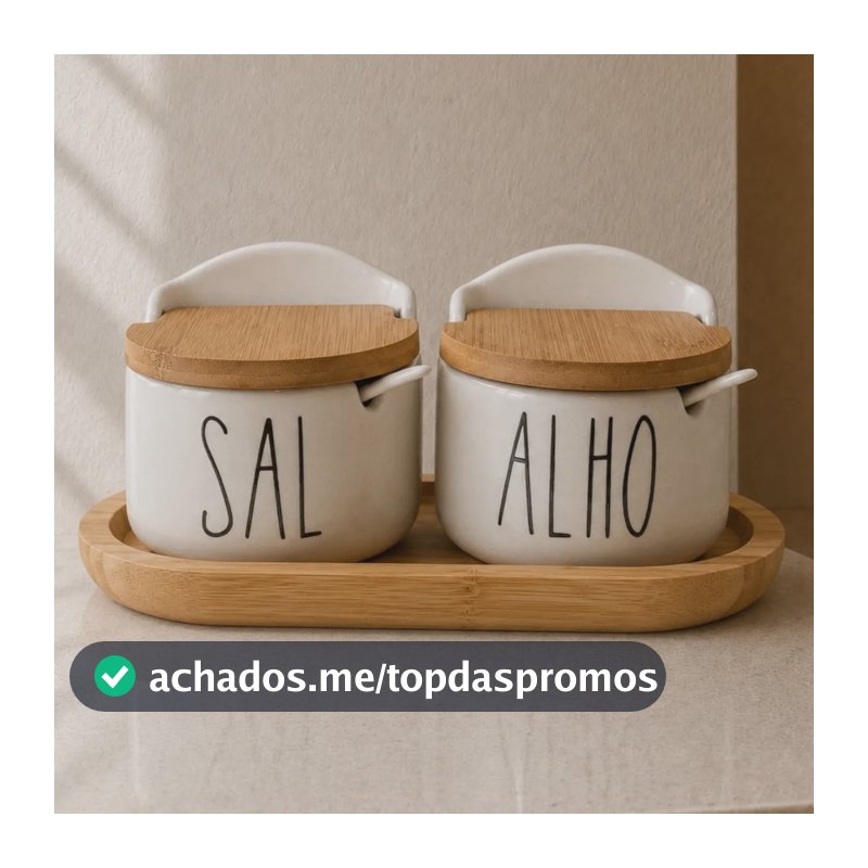 Kit Saleiro E Porta Alho Porcelana Tampa De Bambu 10,5cm