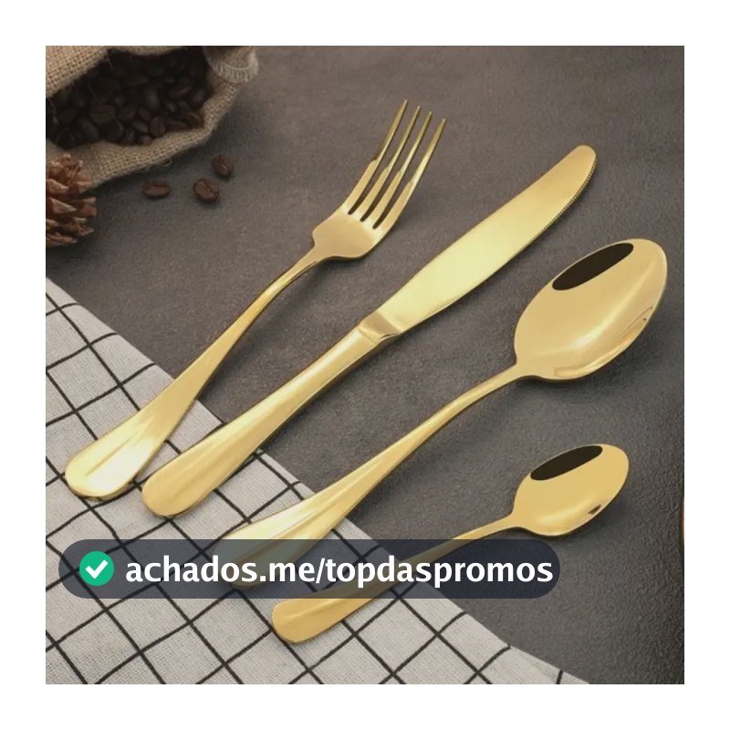 Faqueiro Dourado Kit 24 Pcs Luxo Com Premium Complet Cozinha Dourado