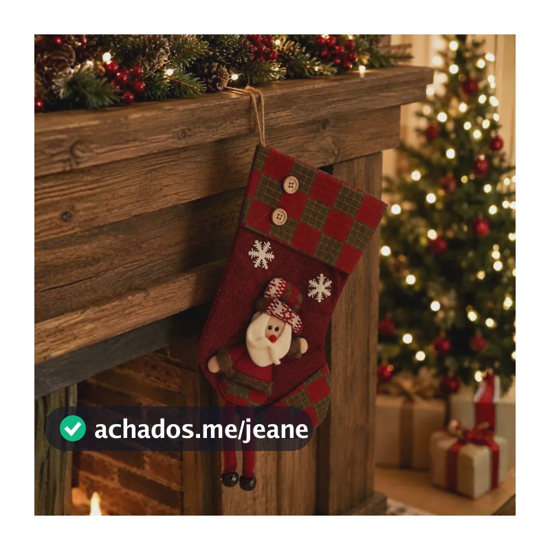 Bota de Natal Pendente Xadrez Vermelha Papai Noel 3D Pendurar Lareira Árvore Porta Decoração Natalina Rústica com Sininho