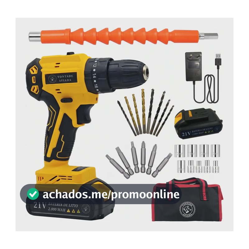 Parafusadeira Furadeira De Impacto 21v 3 Em 1 2 Baterias Amarelo 60HZ Sem escovas Motor brushless