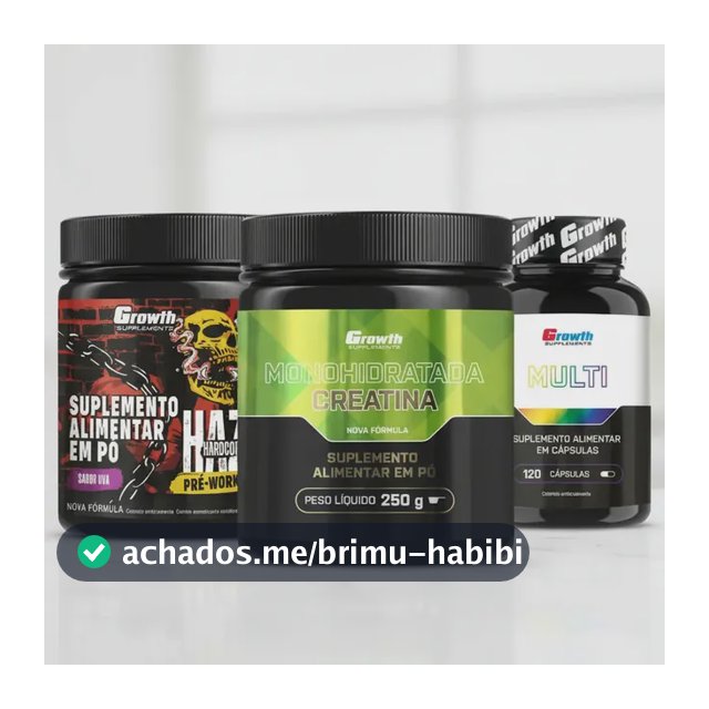 Kit Growth: Creatina Monohidratada 250g + Multivitamínico 120 Cáps + Pré-treino Haze Uva 300g