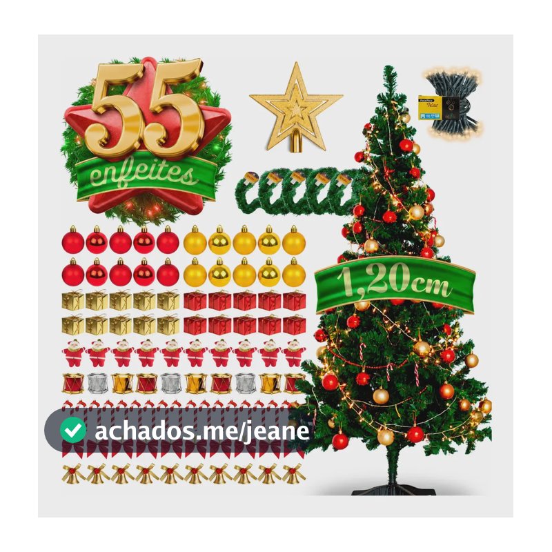 Árvore Natal 1,20m Pinheiro 120cm Enfeite Decorada Kit Cheia