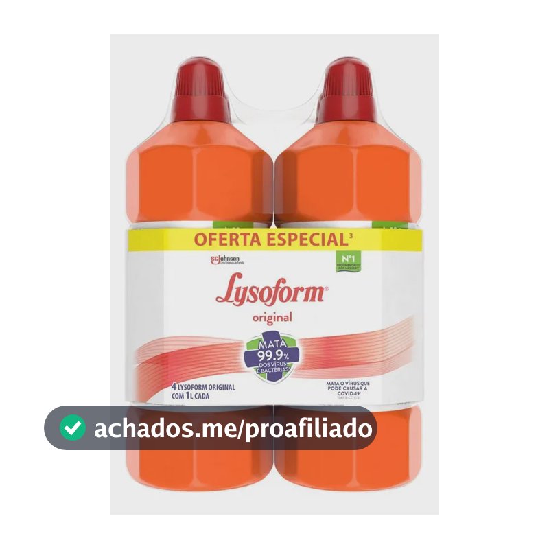 Desinfetante Lysoform Líquido Original Limpeza Pesada e Eficiente 4 Unidades de 1L Cada