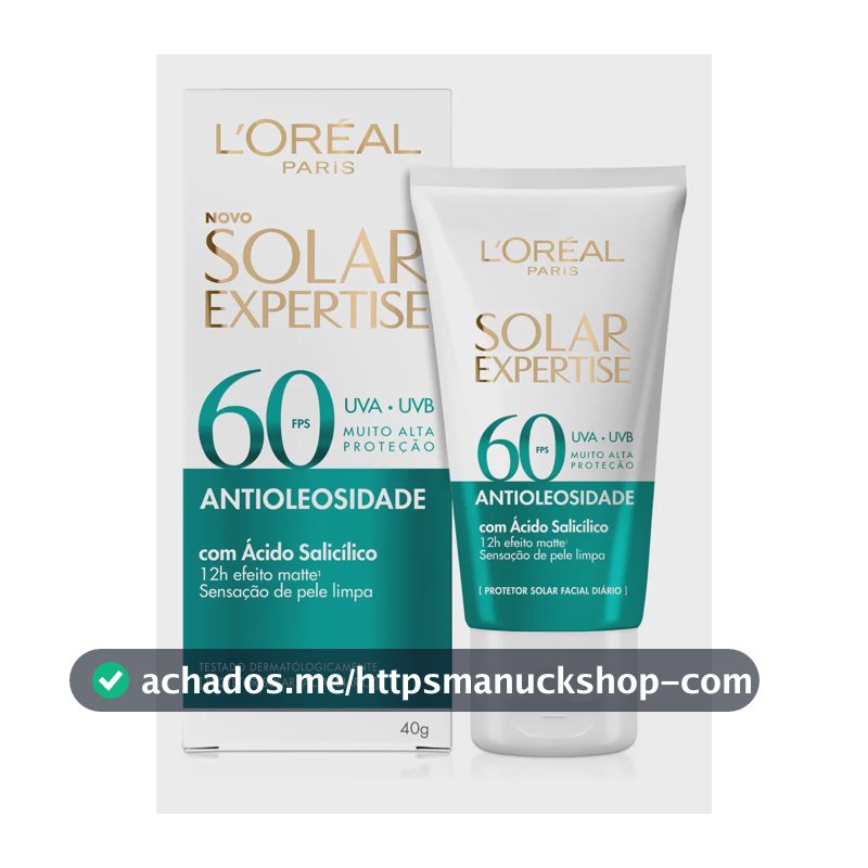 Protetor Solar Facial Antioleosidade FPS60, Controle de Oleosidade por 12h, Efeito Matte Sem Cor, Solar Expertise L'Oreal Paris, 40g