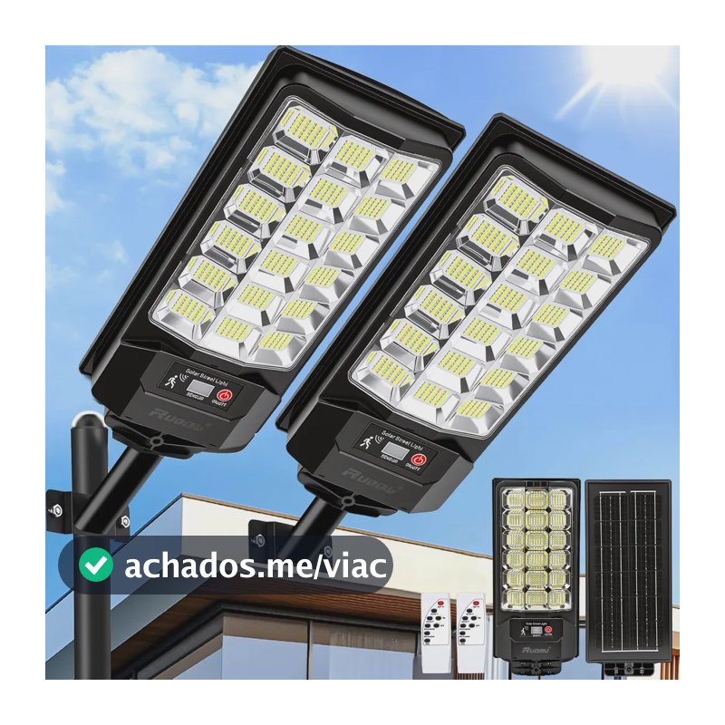 Kit 2 Refletor Solar Led Holofote 1100W Lampada Solar Ip67 Com Sensor Controle