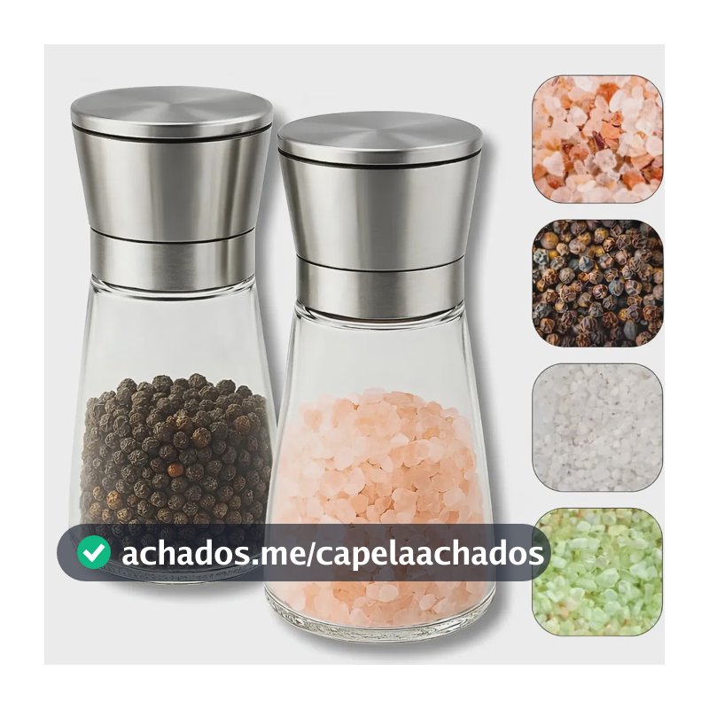 Kit 2 Moedores De Temperos Sal Grosso E Pimenta Do Reino Manual Vidro Inox Ajustável Moedor De Sal E Pimenta Grinder Moinho Triturador Porta Tempero Cozinha Moagem Fina Grossa