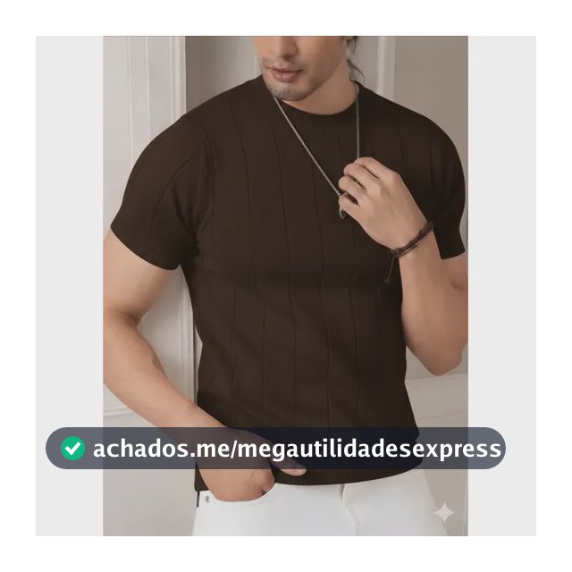Blusa Masculina Básica Manga Curta Canelada Tricot Modal