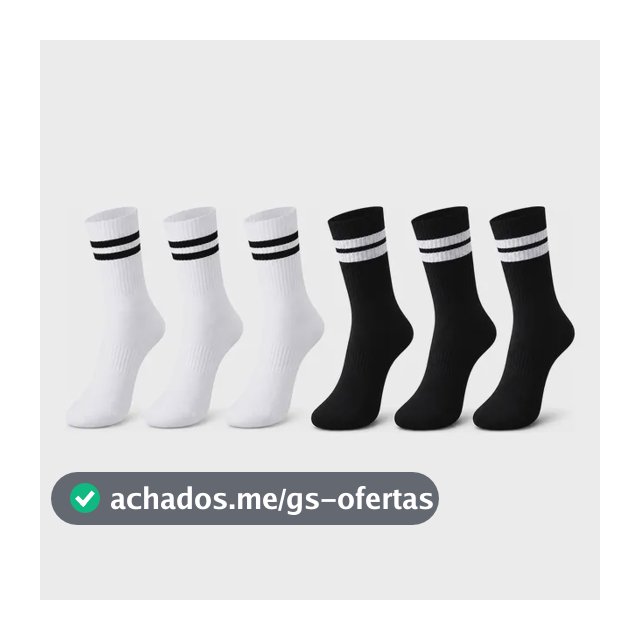 Kit 6 Meias Cano Alto Academia Casual Fitnes Unissex Algodão 3 Brancas E 3 Pretas Listras 36 Ao 43