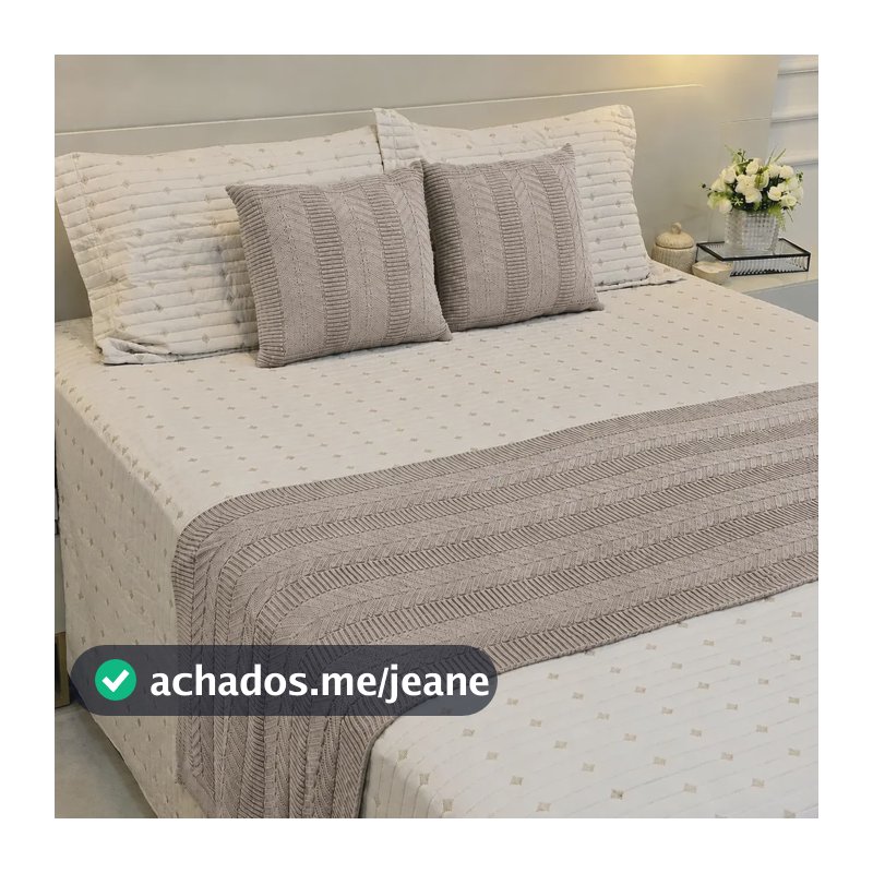 Kit Peseira Manta Tricot Cama Casal Queen + 2 Capas 45x45cm Bege Casal 200cm X 60cm