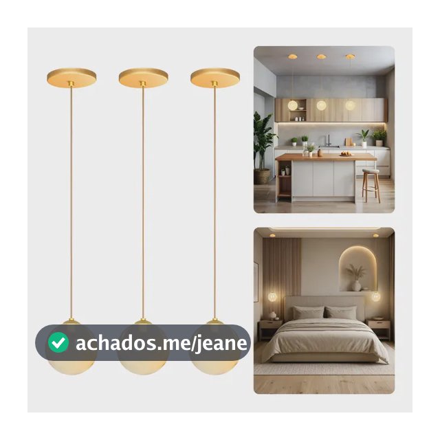Kit 3 Luminárias Pendente Jabuticaba Globo De Vidro 12cm G9 Bivolt Dourado - Âmbar
