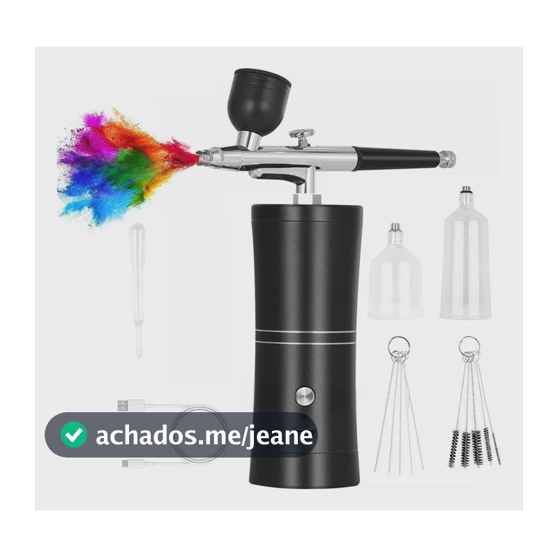 Kit Aerógrafo Recarregável Mini Compressor Portátil Sem Fio Preto