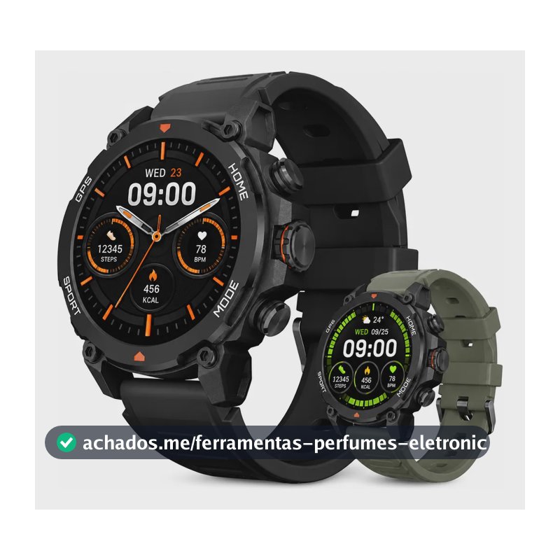 Relógio Smartwatch Aurafit Trek1 Com Gps À Prova D'água 5atm Preto Sport Preto/verde