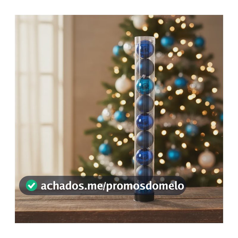 Cone Com 10 Bolas De Natal Azul 8cm Brilhantes P/ Arvore