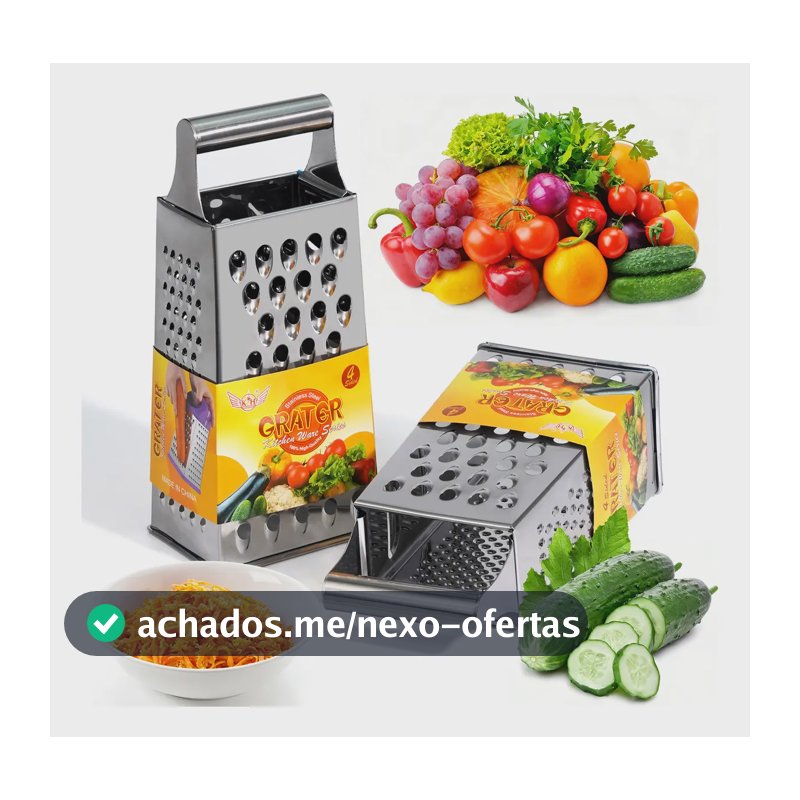 Ralador Manual 4 Faces E Alça Aço Inox Para Legumes Queijos Frutas E Verduras Com Gourmet Cozinha,cabo Ergonômico Base Estável Es 9x6.7x19cm,cortador Fatiador Legumes Verduras Prime Prateado