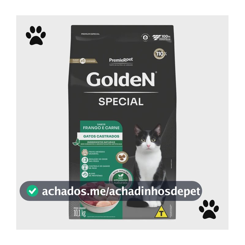 Ração Golden Premium Especial Castrado Carne Frango Gato Adulto 10,1kg