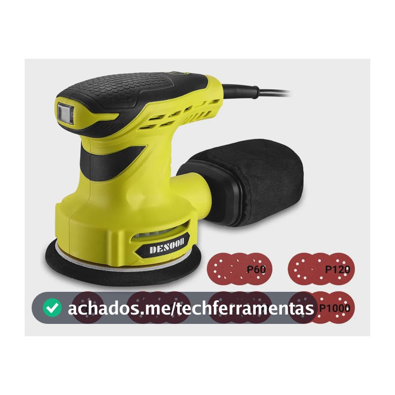 Lixadeira Orbital Elétrica 300w Real Profissional 125mm Com Auto Vácuo Coletor De Pó + 16 Lixas Kit Completo Desoon