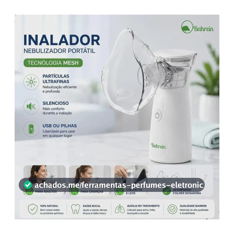 Inalador Nebulizador Portátil Bahrein Usb Pilha Silencioso Branco Aparelho Inalação Compacto Mesh Bivolt Nebulizador Com Rede Vibratoria Aparelho Para Inalacao Inalador Silencioso Aparelho Inalador