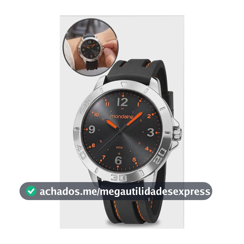 Relógio Mondaine Masculino Analógico A Prova D'água Original Preto Prateado