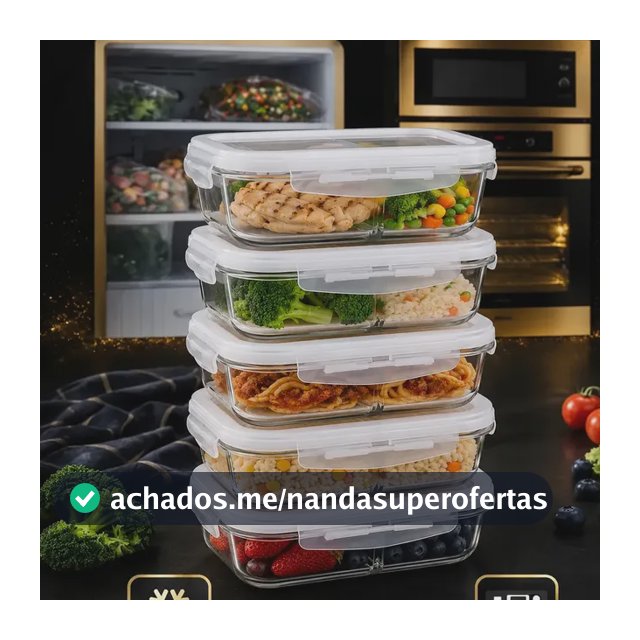 Kit 5 Potes Marmita Vidro Hermético 640ml Free Freezer Microondas Forno Água Resistente e Com Vedação