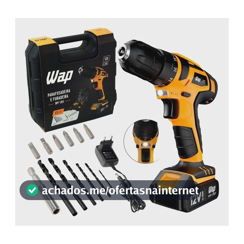 Parafusadeira Furadeira Sem Fio 12V WAP BPF 12K3 Kit Maleta