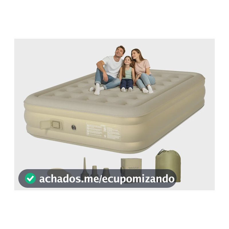 Ecozendsy Colchão Inflável Casal Queen Size com Bomba Elétrico Recarregável Embutida Portátil 203x150x45cm