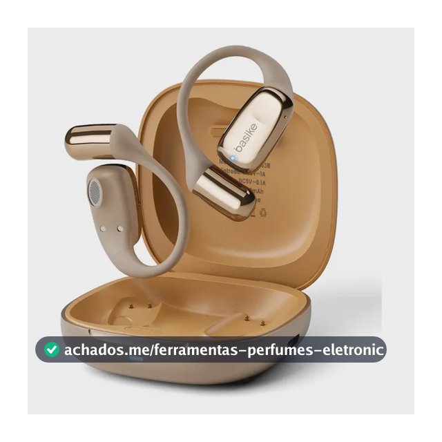 Basike Fone De Ouvido Concha Bluethooth Sem Fio Profissional Esportivo Com Mic Orelha Gancho IPX6 A Prova D'Água Enc Cancelamento Ruido Som Alto Grave Forte Para Corrida Academia Musculação - Bege