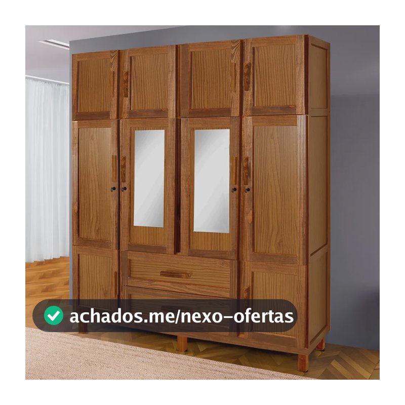 Guarda-roupa Estocolmo Madeira Maciça Com Espelho Ypê - 5848 Marrom-claro