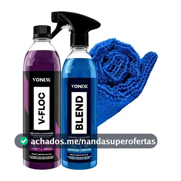Kit - Cera Spray Vonixx Blend Carnaúba 500ml + Shampoo Automotivo V-Floc 500ml + Toalha Microfribra 40X40cm 350gsm Vintex
