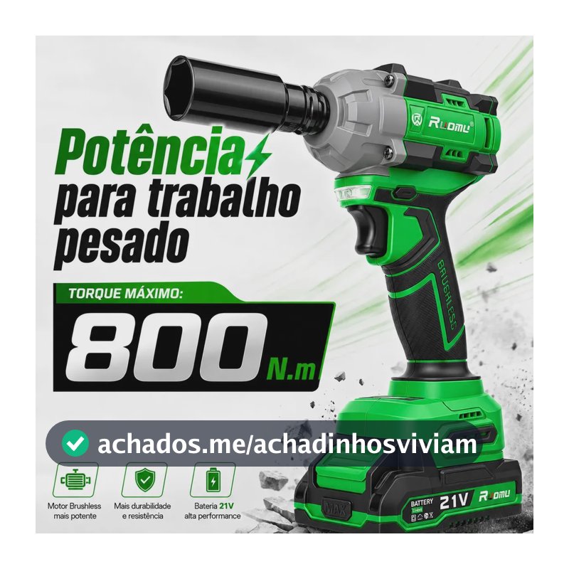 800Nm Chave De Impacto Potente Elétrica Brushless 2 Baterias