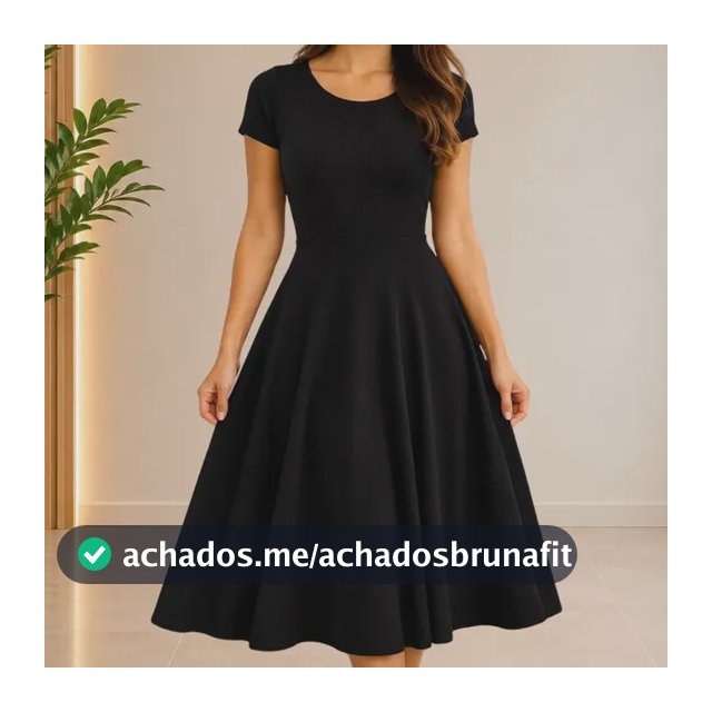Vestido Godê Midi Manga Curta Decote Redondo Moda Evangélica