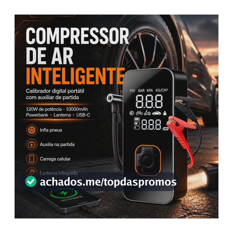 Compressor De Ar Leves Air Pump Auxiliar De Partida Veículos E Powerbank Compacto 18000 Rpm Para Pneus De Portátil
