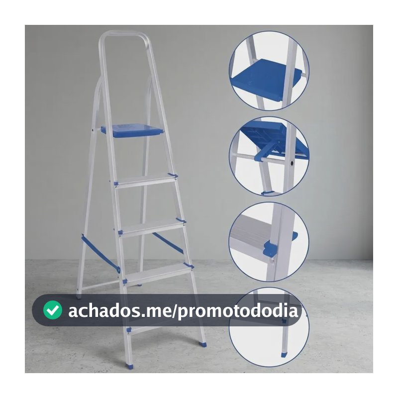 Escada Alumínio Dobrável 5 Degraus Mor Prata Azul
