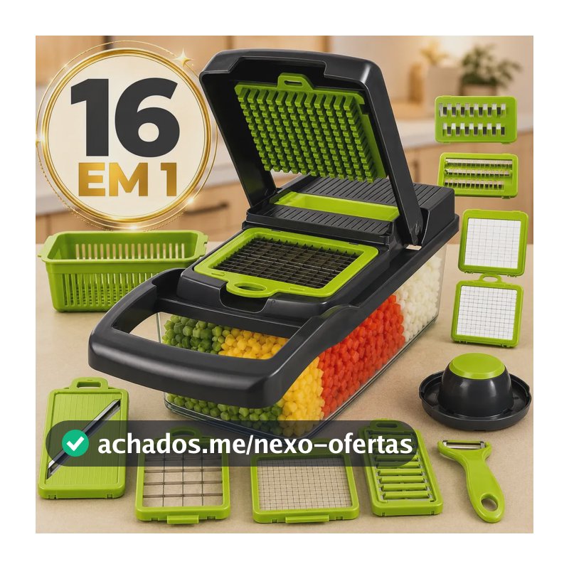 Cortador Fatiador Ralador De Legumes Frutas Vegetais Triturador Picador Manual 16 Peças para Cozinha Mandolin Inox Sólar