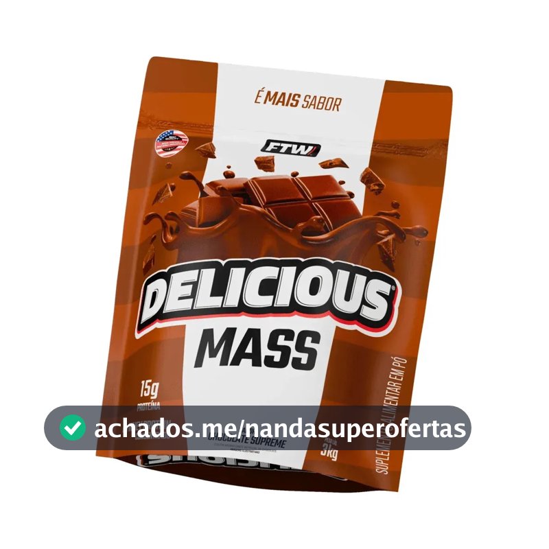 Hipercalórico Delicious Mass FTW 3kg Sabor Chocolate Supreme Ganho de Massa - 15g Proteína