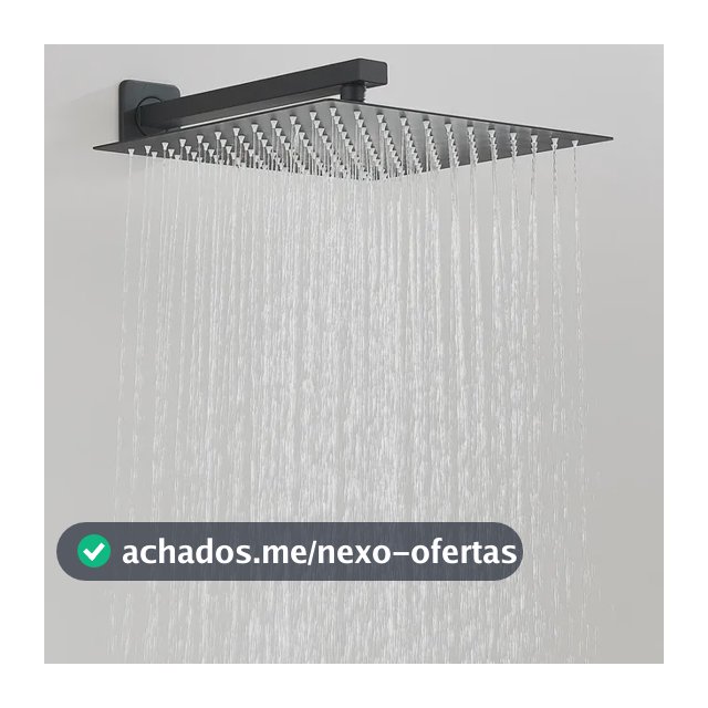 Ducha Quadrada Cromada Em Inox 30x30 Braço Parede Preto Fosco Preto