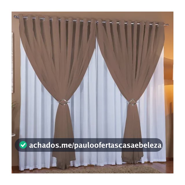 Cortina Lorena 4m Largura X 2,70 Altura Voil Com Forro Cor Branco/Marrom
