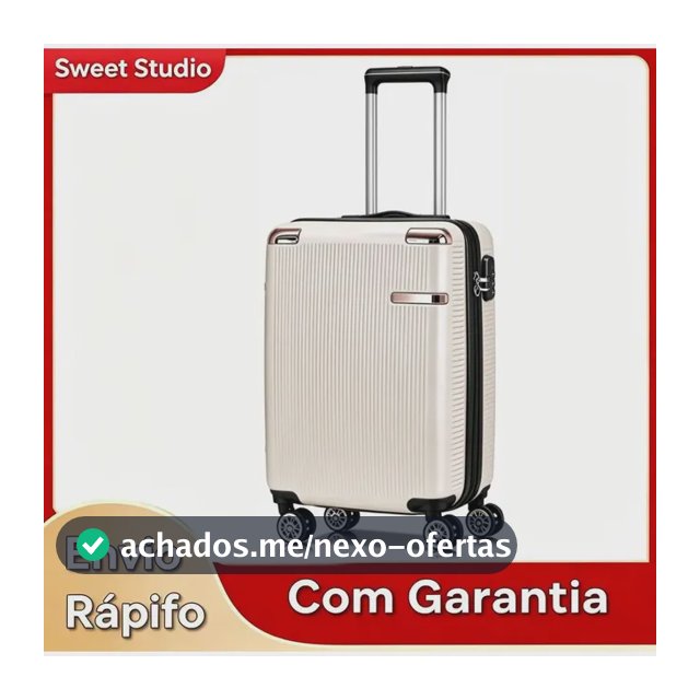 Mala de Bordo Rígida Sweet Studio Bege para Viagem, 55 cm, com Rodas Duplas e Cadeado