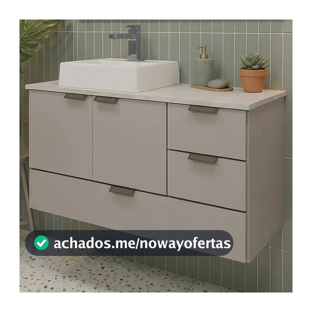 Conjunto Armário Balcão Gabinete Banheiro C/ Cuba Suspenso Fendi Branca Um Furo