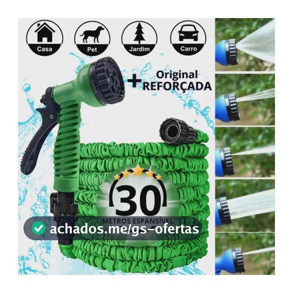 Mangueira Magica Expansível Retratil 30m Com Pistola 7 Jato Verde