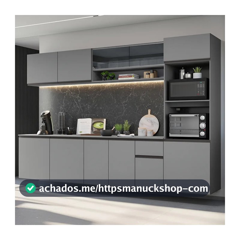 Armário Cozinha Completa Suspenso 300cm Cinza Nice Madesa 03