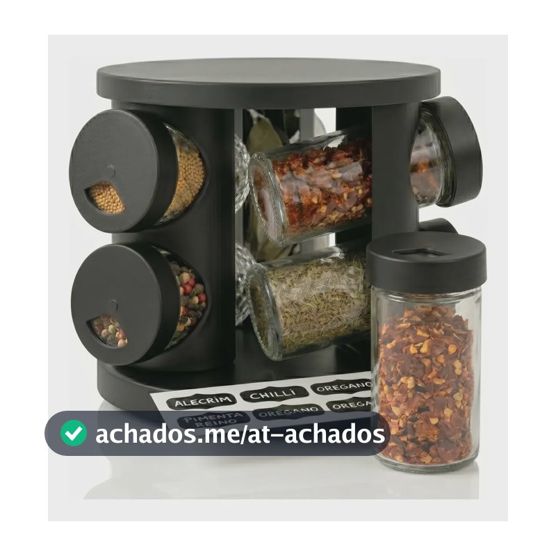 Porta Temperos E Condimentos Giratório Com 6 Potes De Vidro Preto / Liso